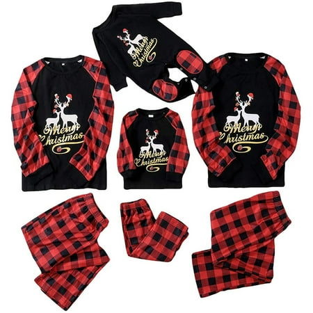 

IZhansean Christmas Family Matching Pajamas Set Adult Kids Baby Deer Print Tops+Pants Sleepwear Nightwear Set