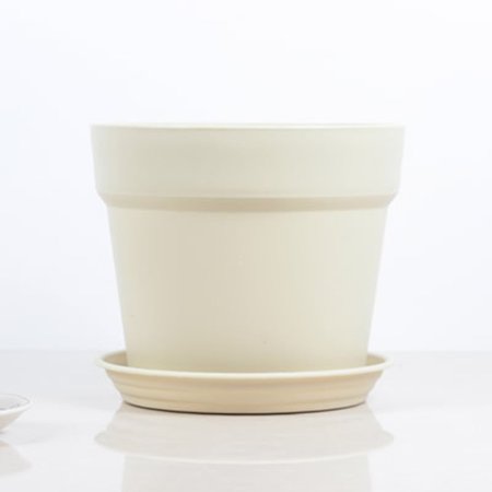 Goodhd Plastic Round Plant Flower Pot Planter Grow Container Water Garden With Tray Beige