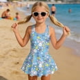 thumbnail image 3 of COEQINE Girls One Piece Swimsuit with Attached Liner, Scoop Neck V-Back Swim Dress for Swim Lessons, Polyester Spandex Bathing Suit for Girls 3-4 Year Olds, Easter Bunny Egg Star Floral Blue, 3 of 8