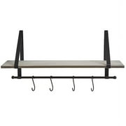 Farmhouse Bathroom Collection - Wall Shelf w/Hooks Gray