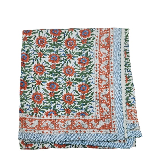 Silkgram Cotton Kantha Quilt, King/Queen Size 90x108 Inch, Handmade, Soft, Reversible, 100% Cotton, Floral Print, Dry Clean Only