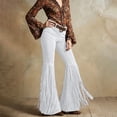 thumbnail image 4 of cocolona Womens Casual Street Tassel Suedes Pants Solid Color Elastic Waist Wide Leg Flare Pants for Party, 4 of 5