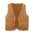 thumbnail image 2 of newwalpole Baby Girls Faux Suede Tassel Vest Western Cowgirls Fringe Waistcoat Hippie Cardigan Jacket(Khaki,5-6 Years), 2 of 4