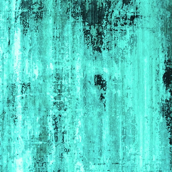 Ahgly Company Machine Washable Indoor Square Oriental Turquoise Blue Industrial Area Rugs, 8' Square