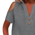 thumbnail image 6 of Hfnxid Cotton Linen Tops for Women Trendy Cold Shoulder Short Sleeve Shirt Loose Fit Casual V Neck Blouses Summer Lightweight Button Office Blouse Gray L, 6 of 8