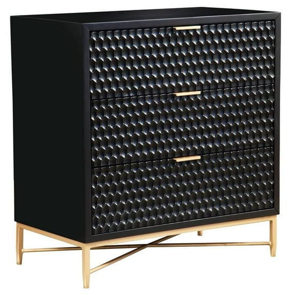 Pemberly Row Black Pearl Three Drawer Small Wood Chest in Black