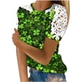 thumbnail image 1 of Camisas de Manga Corta para las Mujeres Impresión Cuello Redondo Suéter Encaje Blusa, Top Casual para el Hogar Y Diario, 1 of 1