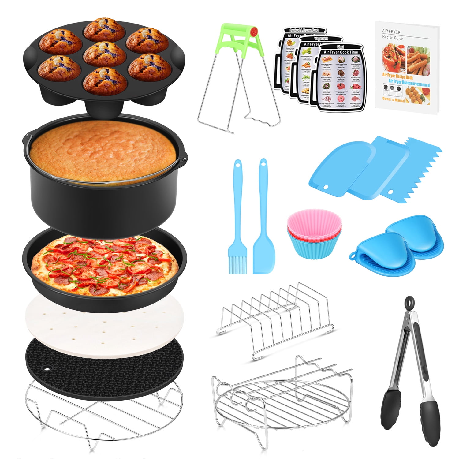  Air Fryer Accessories,7inch Air Fryer Accessories,fit for  3.2QT-5.8QT Ninja Gowise Cosori Phillips Nuwave Air Fryers and  more,Nonstick Coating, Dishwasher Safe,with Cookbook,Set of 17 : Home &  Kitchen