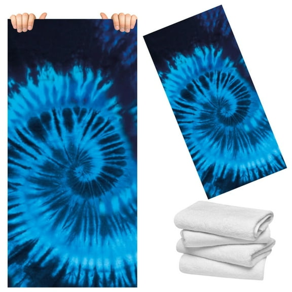 Aqua Navy Tie Dye Velour Beach Towel
