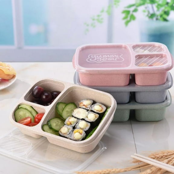 Lunch Box 3 Compartment Food Storage Containers with Lids Bento Lunch Box Divided Plates Divided Dinner Tray Bento Lunch Box Divided Food Containers Can Microwave and Dishwasher Safe,1pc