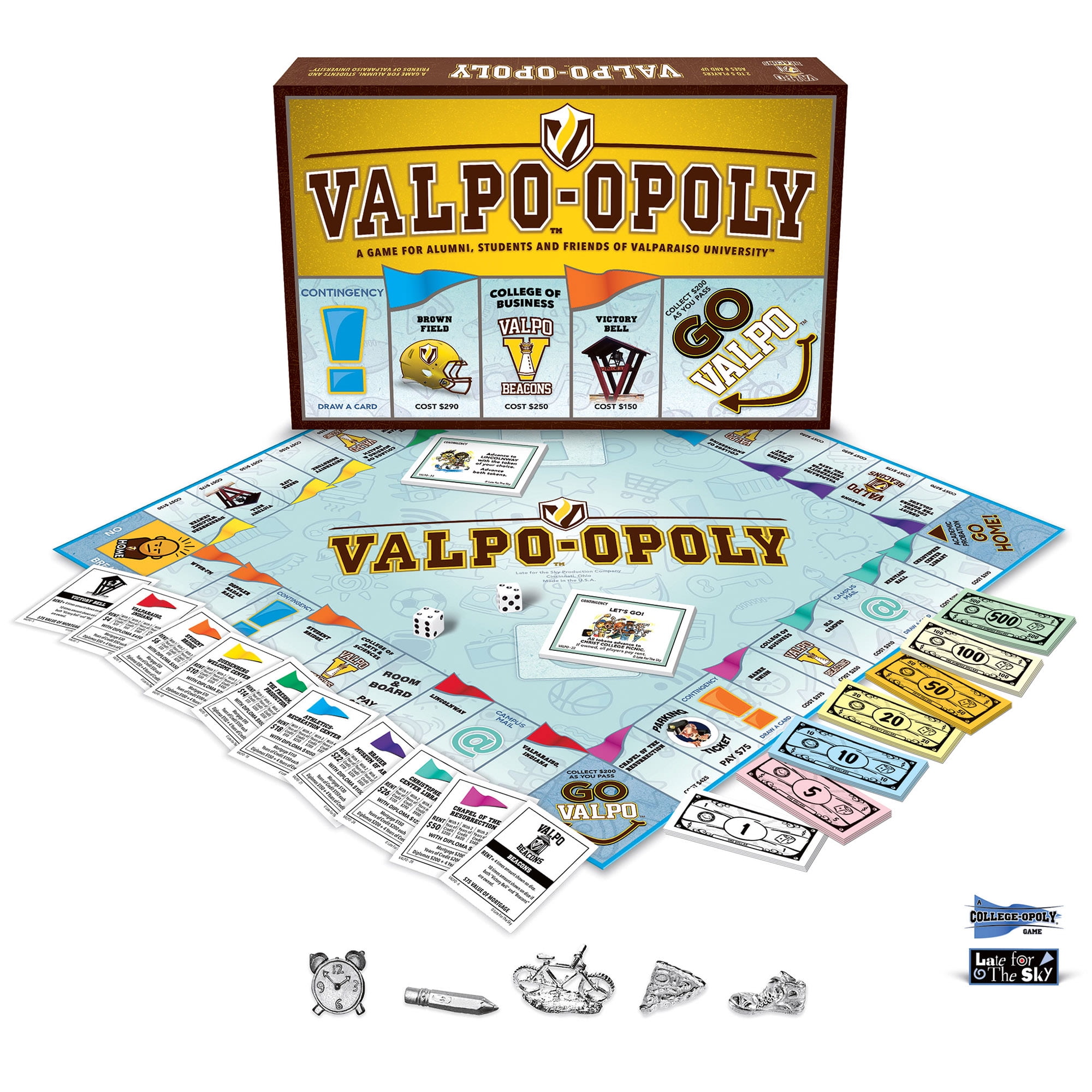 Late For The Sky: Valpo-Opoly - University Themed Family Board Game, Opoly-Style Game Night, Traditional Play Or 1 Hr Version, Ages 8+, 2-6 Players