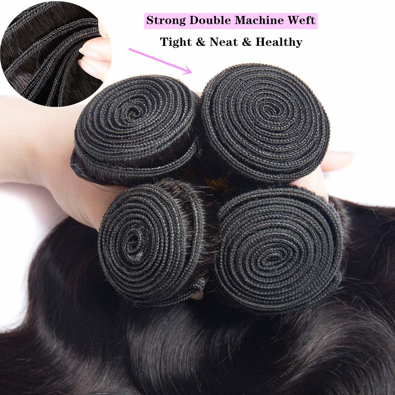 Remy Brazilian Human Hair Deep Wave Bundles 100% Unprocessed Brazilian Virgin Human Hair Weave Extensions Natural Black Color 4 Bundles(16"18"20"22")