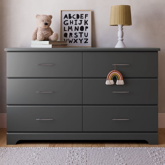 Storkcraft Brookside 6 Drawer Nursery Double Dresser, Gray
