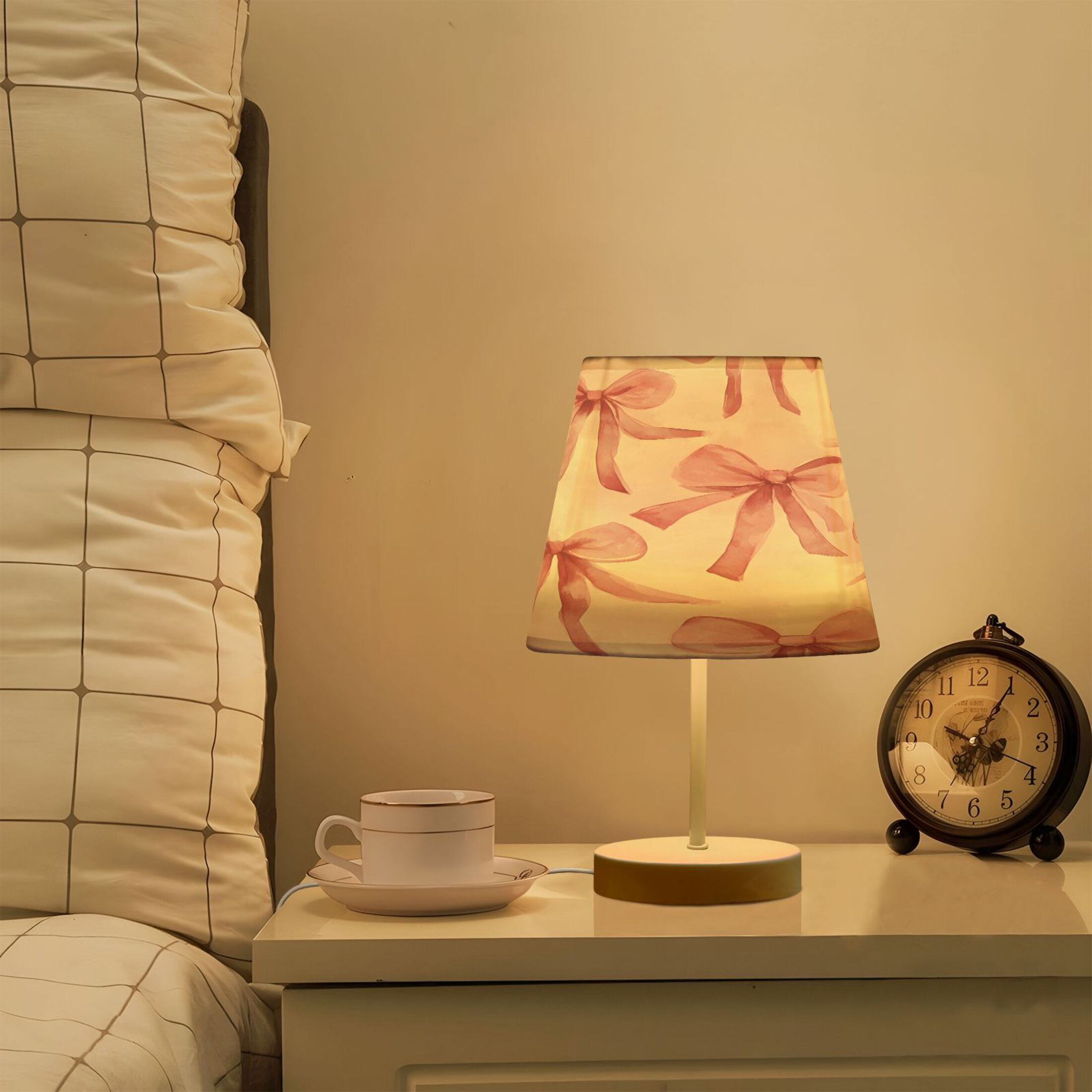 Ryvnso LED Bedside Table Lamp Watercolor Bow Bedroom Desk Lamps Nightstand Lampshade M