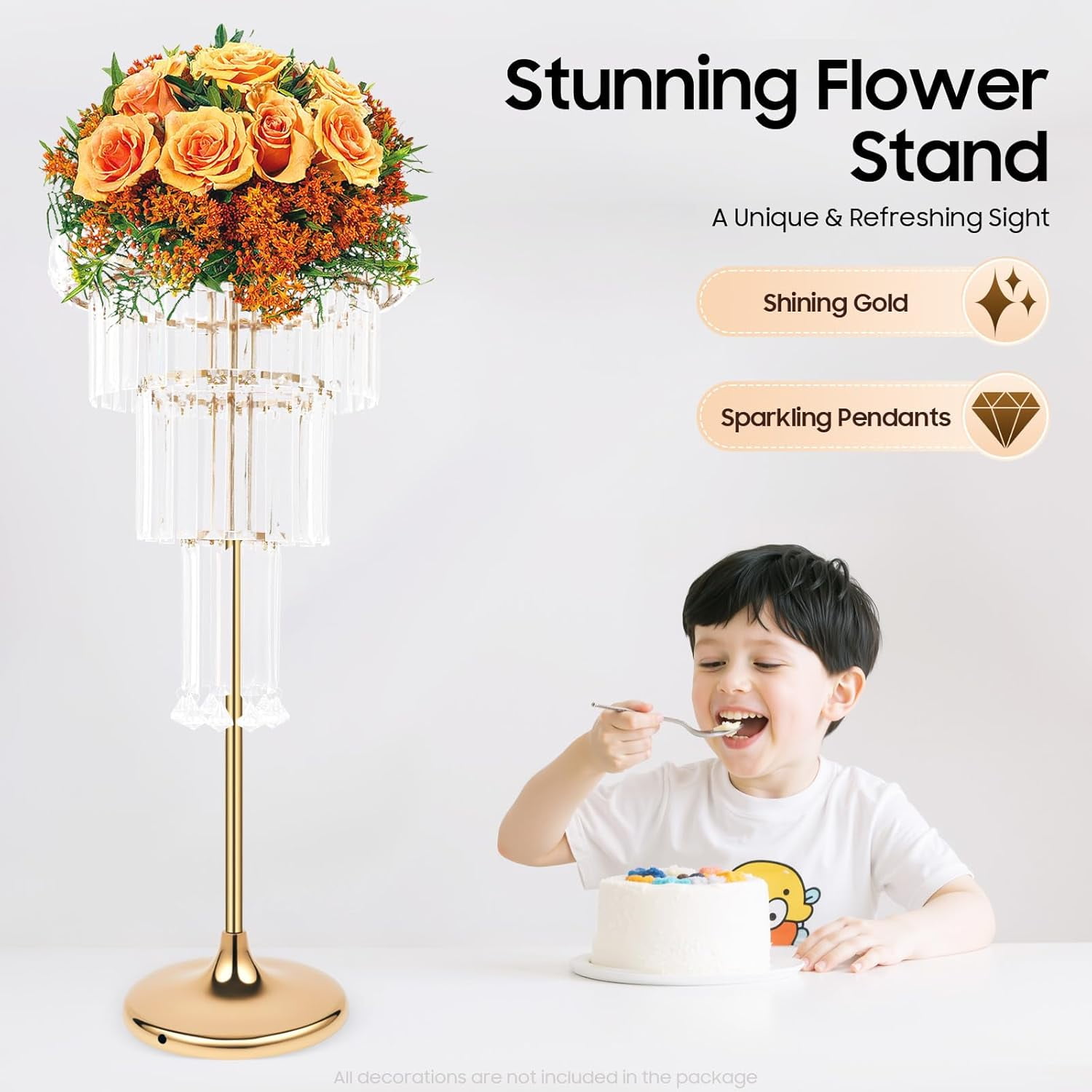 Flower Vase Crystal Flower Stand Wedding Centerpieces, 4 Tier Rectangular Chandelier Pedestal Stand, Round Pedestal Flower Holder Display, for Party, Dinner Event, Hotel/Home Decor