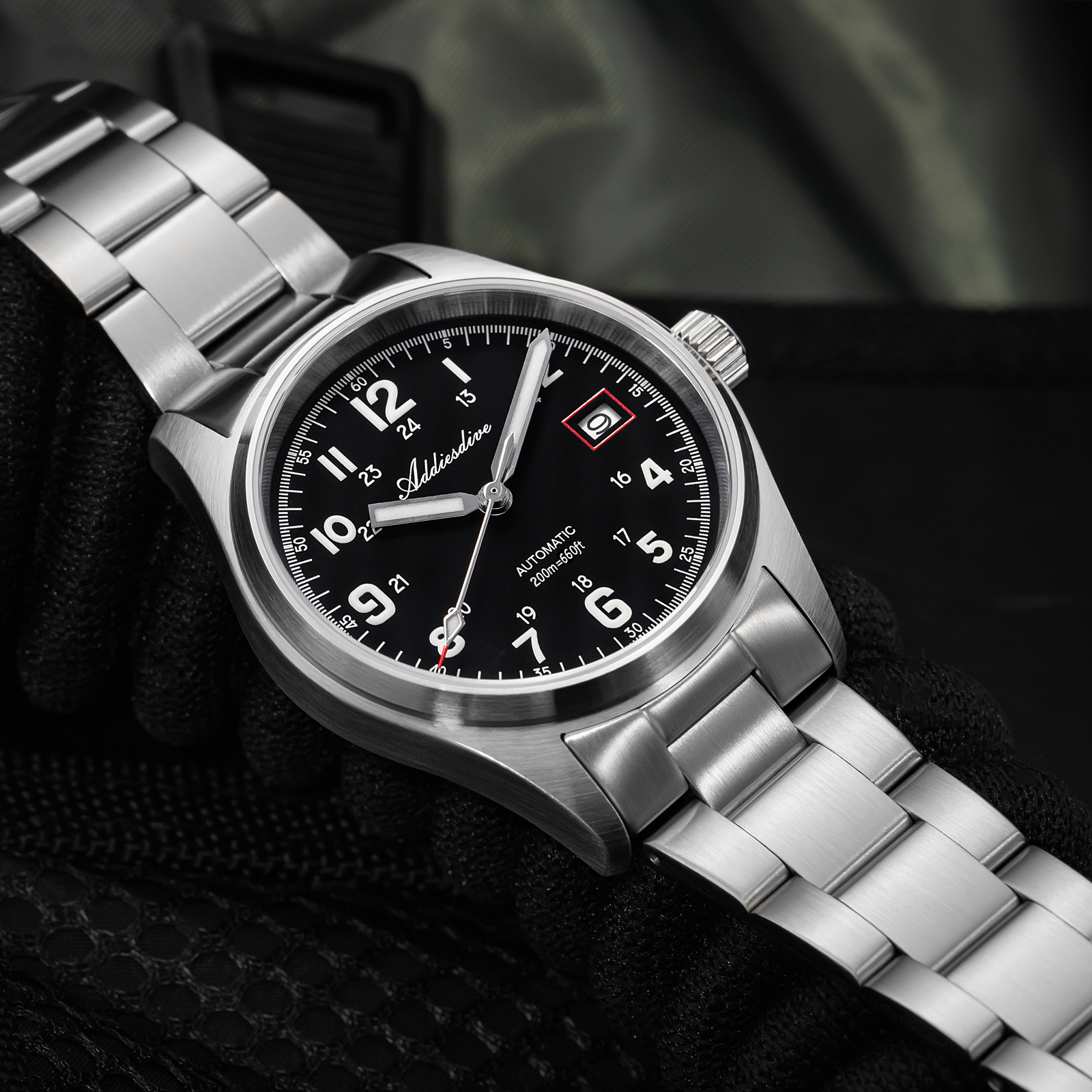 ADDIESDIVE Men's Automatic Watch NH35A Movement Dive Watch 200M Waterproof 316L Stainless Steel Sapphire Crystal Luminous Analog Wristwatch for Men Black Dial