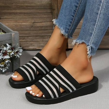

Cathalem Giraffe Slippers for Women Leisure Roman Style Stripe Women s Solid Color Summer Non Womens Fluff Yeah Slide Slipper Black 9