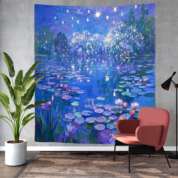 SIGNBLOC UV Reactive Water Lily Tapestry Wall Hanging, 37x28 Inch Blacklight Pond Wall Art Decor for Bedroom Living Room