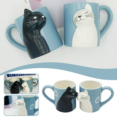 

Glass Cups Cat Coffee Couple Mug Set Matching Gift For Birthday Anniversary Wedding.