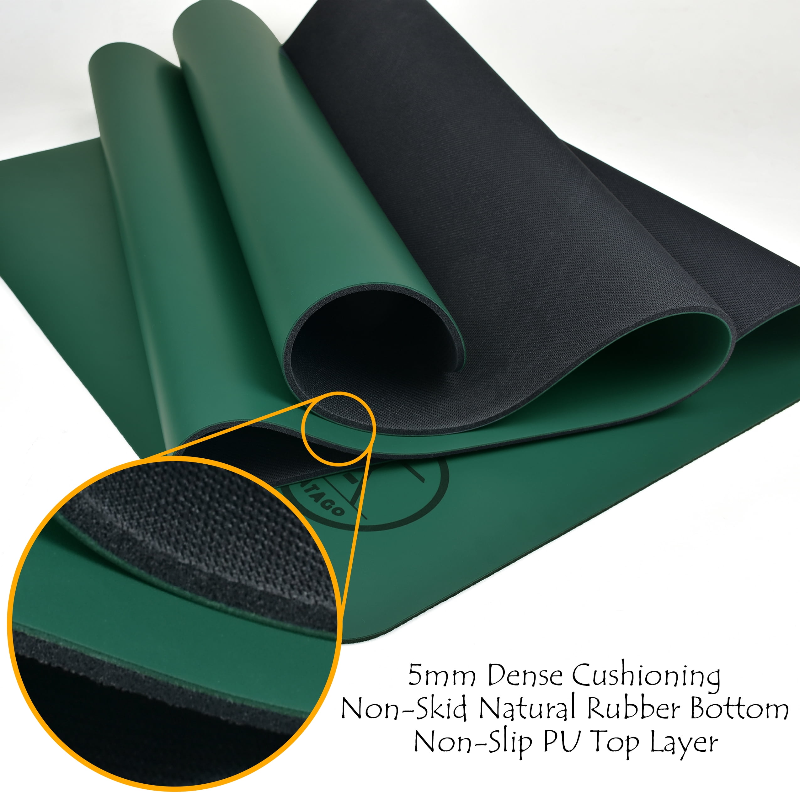Tatago Hot Yoga Mat Non Slip Professional Grade Natural Rubber Pliates Mat for Hot and Sweaty Classes. Includes Yoga Strap