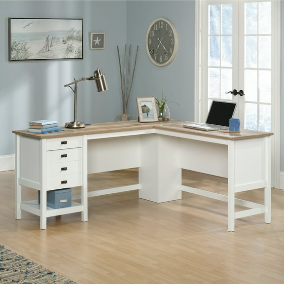 Sauder Cottage Road L-Shaped Home Office Desk, Soft White Finish