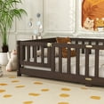 thumbnail image 5 of Twin Size Floor Bed with Door and Fence, UHOMEPRO Montessori Floor Bed with Slats and Safety Guardrails, Solid Wood Twin Bed Frame for Bedroom, Espresso, 5 of 10