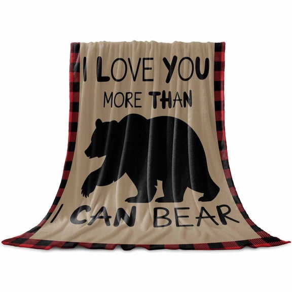 Black Bear Throw Flannel Blanket 32x48In I Love You Red Black Plaid Winter Christmas Super Soft Cozy Bed Blanket, Lightweight Plush Fuzzy Bed Throw for Bedroom Sofa Couch Living Room