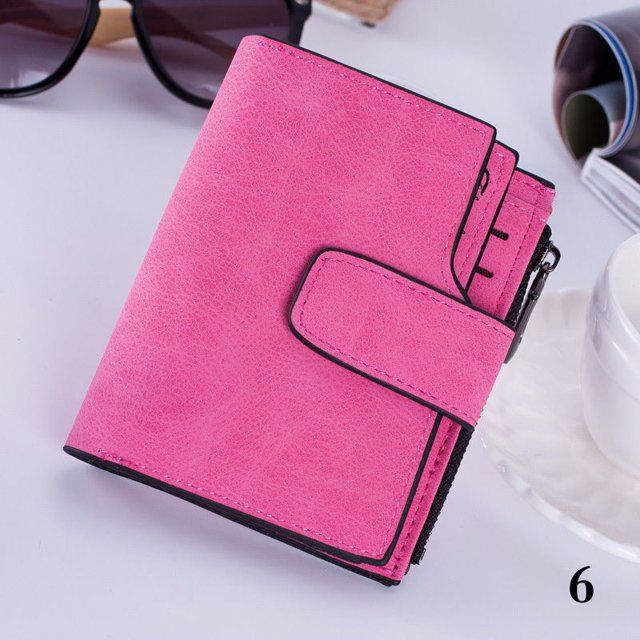 ITFABS Women's Short Leather Wallet Matte Surface Hasp Simple Bifold Small Handbag