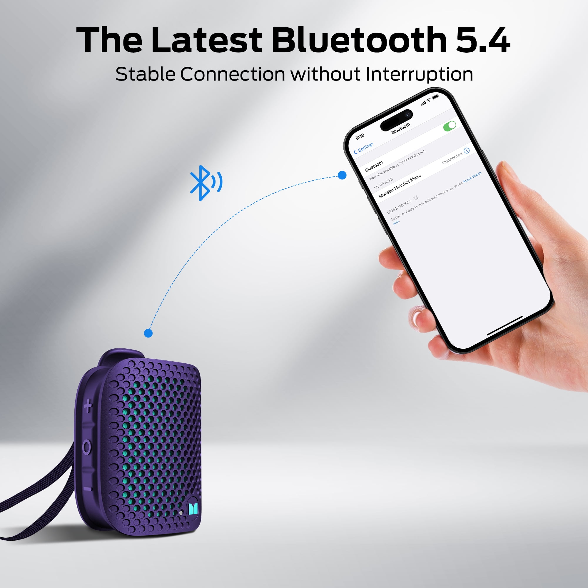 Monster Wearable Clip-On Portable Bluetooth Speaker, Rechargeable Wireless Speaker, Purple