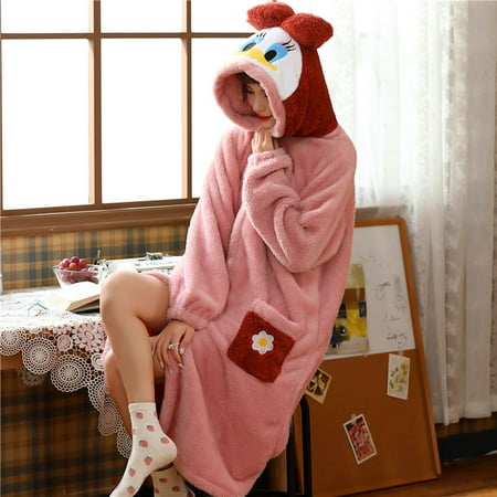 

Long sleeved autumn and winter nightgown coral velvet thickened housewear