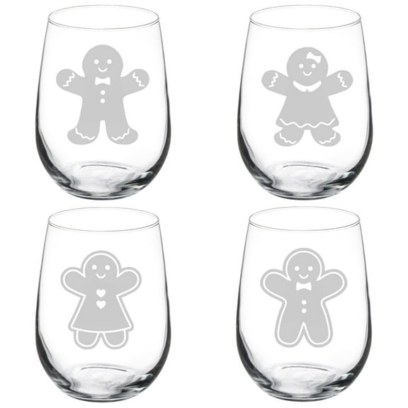 Set of 4 Wine Glass Goblet Gingerbread Christmas Collection (17 oz Stemless)
