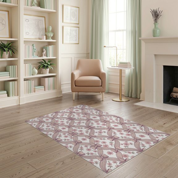 ODIKA Scatter Vintage Dainty Rosebud Clusters Pink Ditsy Refined Stain Resistant Low Profile for Dorm Room, Small Living Apartment