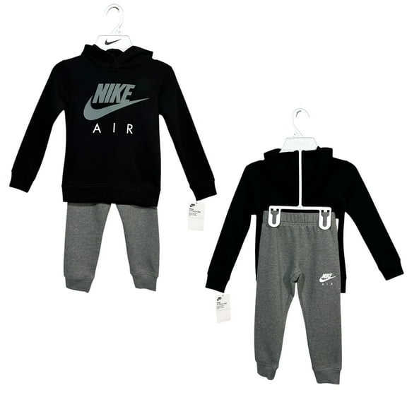 Nike Little Boys Fleece Pullover Hoodie & Joggers Outfit Set Sz 4 Black Gray