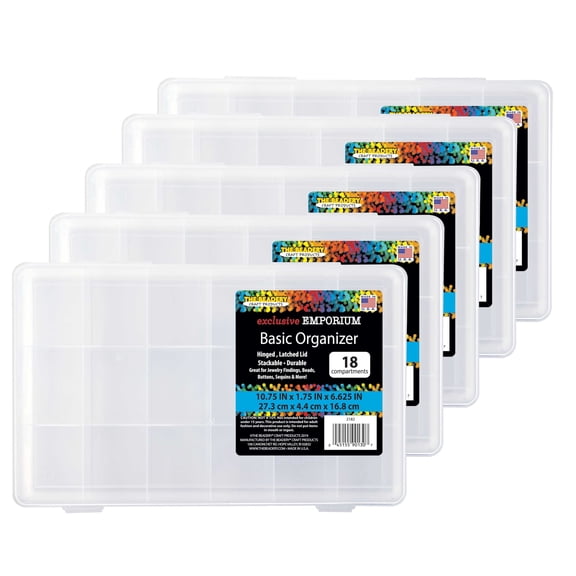 The Beadery - 18 Compartment Clear Plastic Storage Box - 5 Pack - 2182