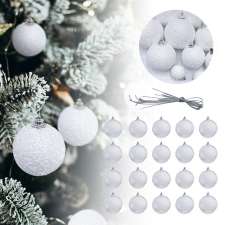 purcolt Christmas Tree Ornaments 24PCS 3cm/1.2inch Shatterproof White Foam Snowball Bulbs Ornaments Hanging Pendant Christmas Tree Decoration for Indoor Outdoor