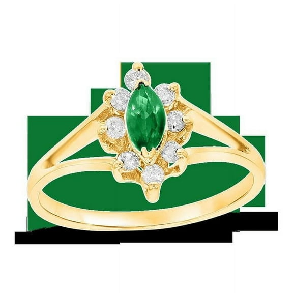 Louis Creations CR007ED-YG-4 0.15 CTW Diamond & Emerald Marquis Ring, 14K Yellow Gold - Size 4