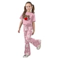thumbnail image 3 of Gaexia Toddler Girl Lounge Set,Valentine's Day Girls Outfit Cute Bow Heart Print Short Sleeve Top With Flare Leg Pants Toddler Two Piece Matching Fashion Clothes,7-8 Years, 3 of 6