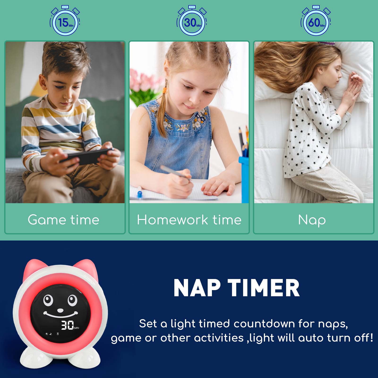 OK to Wake Kids Alarm Clock, Toddler Sleep Training Clock with Night Light & Nap Timer,Gift for Boys Girls