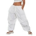 thumbnail image 3 of Women Grunge Drawstring Cargo Pants Loose Side Big Pockets Solid Color Casual Summer Spring Long Sports Trousers Green S, 3 of 5