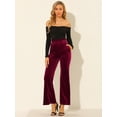 thumbnail image 7 of INSPIRE CHIC Women's Christmas Velvet Pants Halloween Tie Waist Stretchy Wide Leg Pants with Pockets XS Burgundy, 7 of 7