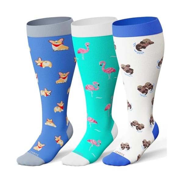 HAYAN Plus Size Compression Socks for Women Men Wide Calf Extra Large 15-20 mmHg Knee High Sock for Nurses Pregnant Travel