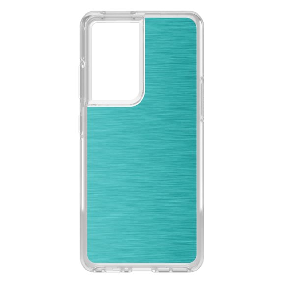 DistinctInk Clear Shockproof Hybrid Case for Galaxy S21 ULTRA 5G (6.8" Screen) - TPU Bumper, Acrylic Back, Tempered Glass Screen Protector - Teal Stainless Steel Image Print - Faux Stainless