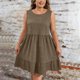 thumbnail image 4 of Vestido Casual Más Tamaño de las Mujeres sin Mangas Cuello Redondo de Poliéster Sólido Vestido de Longitud Regular Más Tamaño Vestido de Línea, 4 of 7