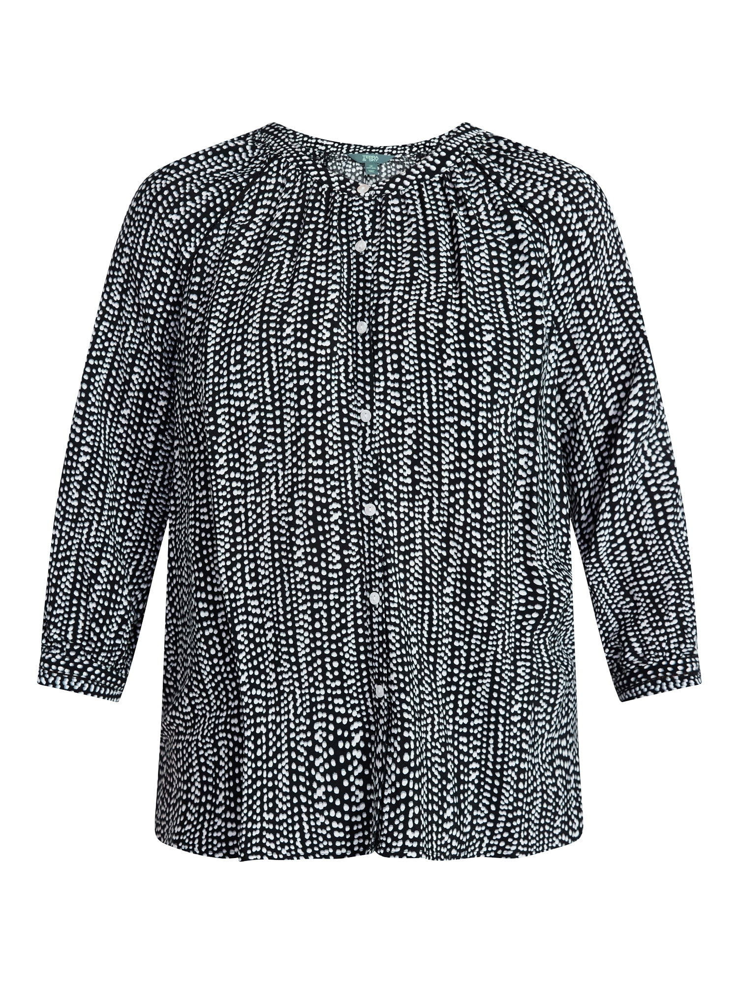 Terra & Sky Women's Plus Size Button Blouse with 3/4-Length Sleeves, Sizes 0X-5X