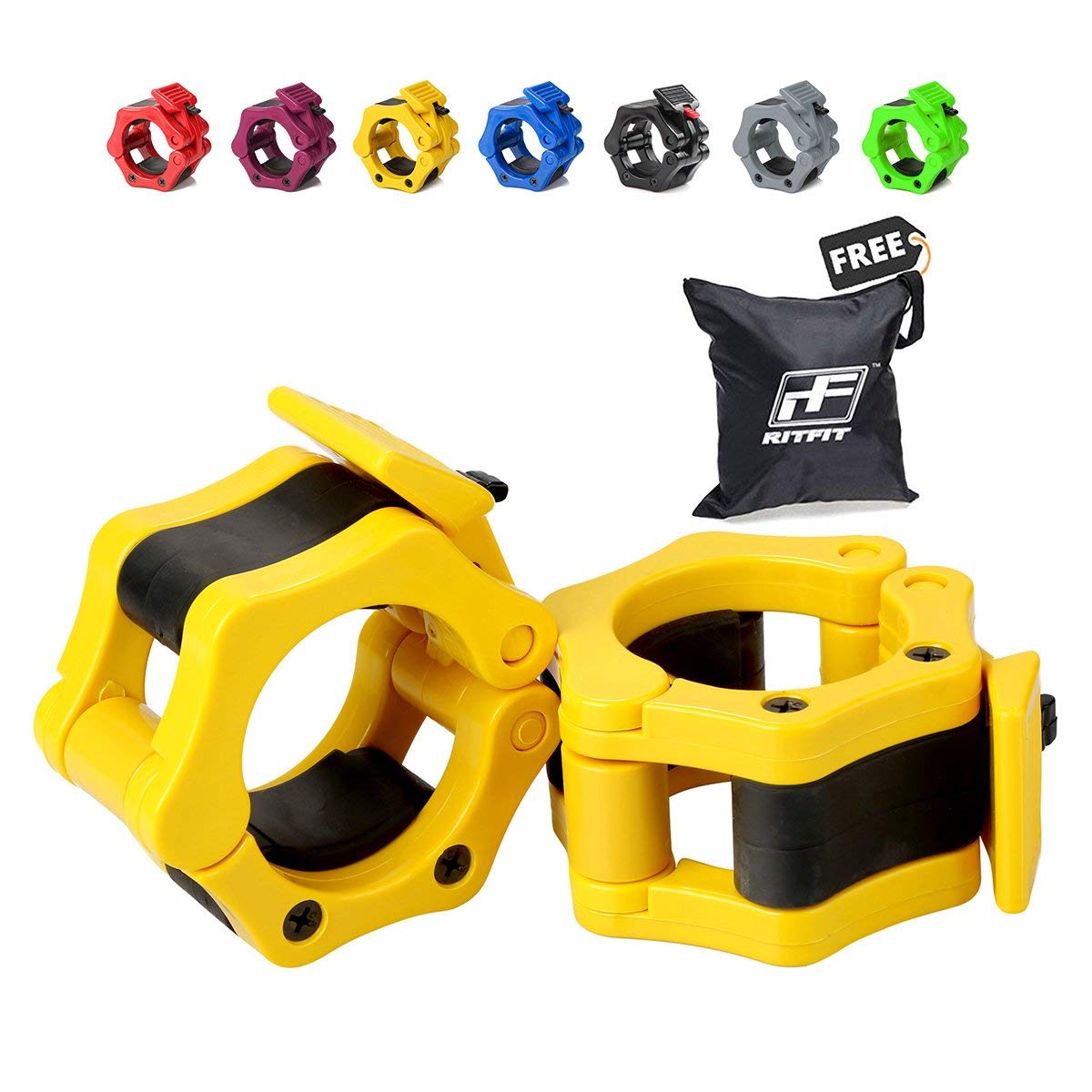 RitFit 2 inch Olympic Barbell Clips Set of 2, Barbell Clamps with ABS