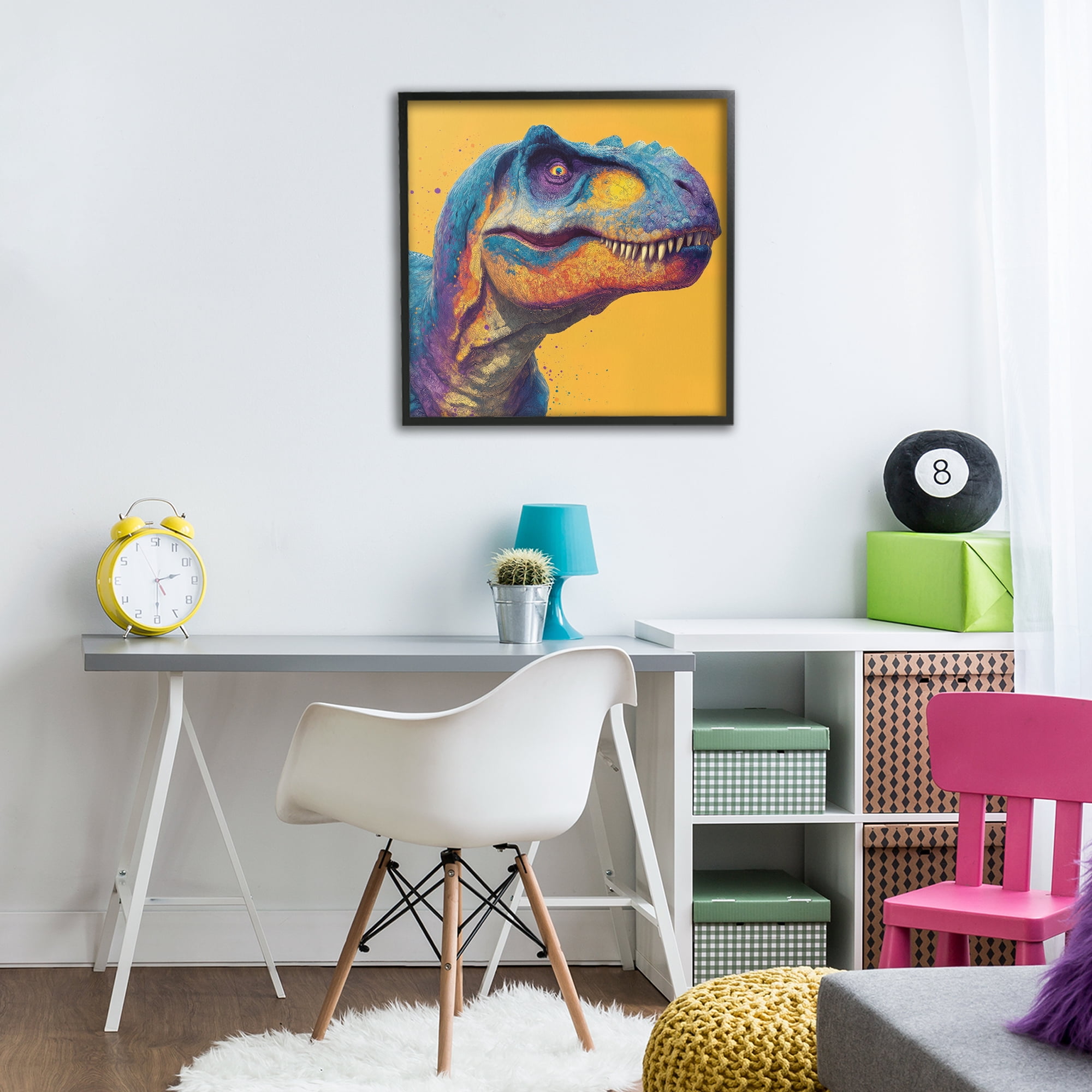 Stupell Industries Vibrant T-Rex Portrait Black Framed Giclee Art, design by Wumples
