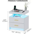 thumbnail image 2 of Smart Night Stand with Charging Station, Modern White Nightstand with 24 Color Lights and 2 Drawers, LED Bedside Tables with Auto Senor,High Gloss End Table for Bedroom, 2 of 14
