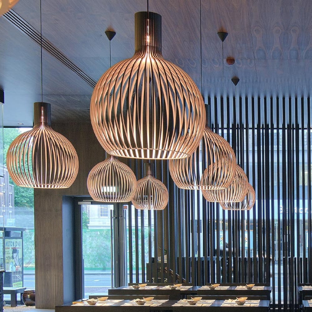 LittleGlovo Japanese Wooden Hanging Light Fixtures Handmade Restaurant Birdcage Chandelier
