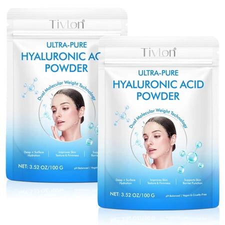 Dual Molecular Weight Hyaluronic Acid Powder for DIY Face Serum & Hydrating Skin Care 100g(2Pack)