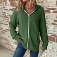 thumbnail image 2 of Nestiefly Zip Up Hoodie Women Waffle Knit Long Sleeve Comfy Hooded Sweatshirt with Pockets Cute Fall Sweatshirts Casual Jacket Army Green S, 2 of 6
